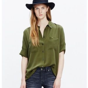 Madewell Silk Courier Shirt in Olive